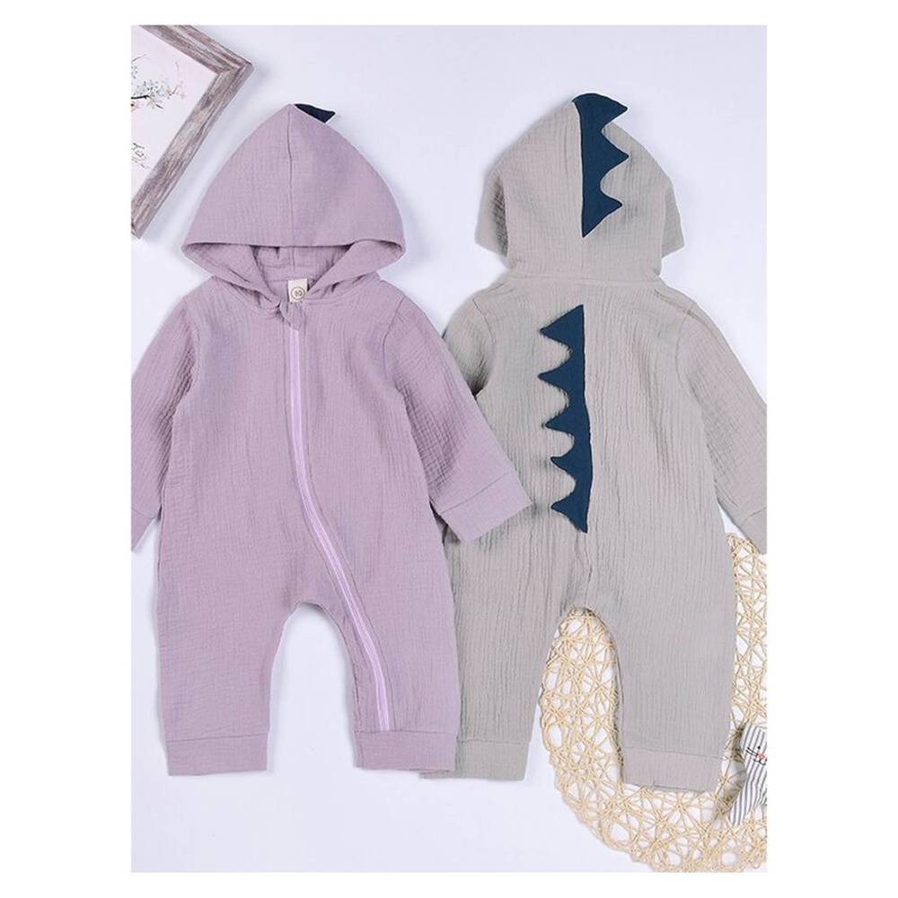 Purple Long Sleeve Dinosaur Jumpsuit Baby Boy Girl - Picture 3 of 7
